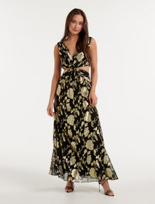 Amber Twist Cut Out Gown Black & Gold