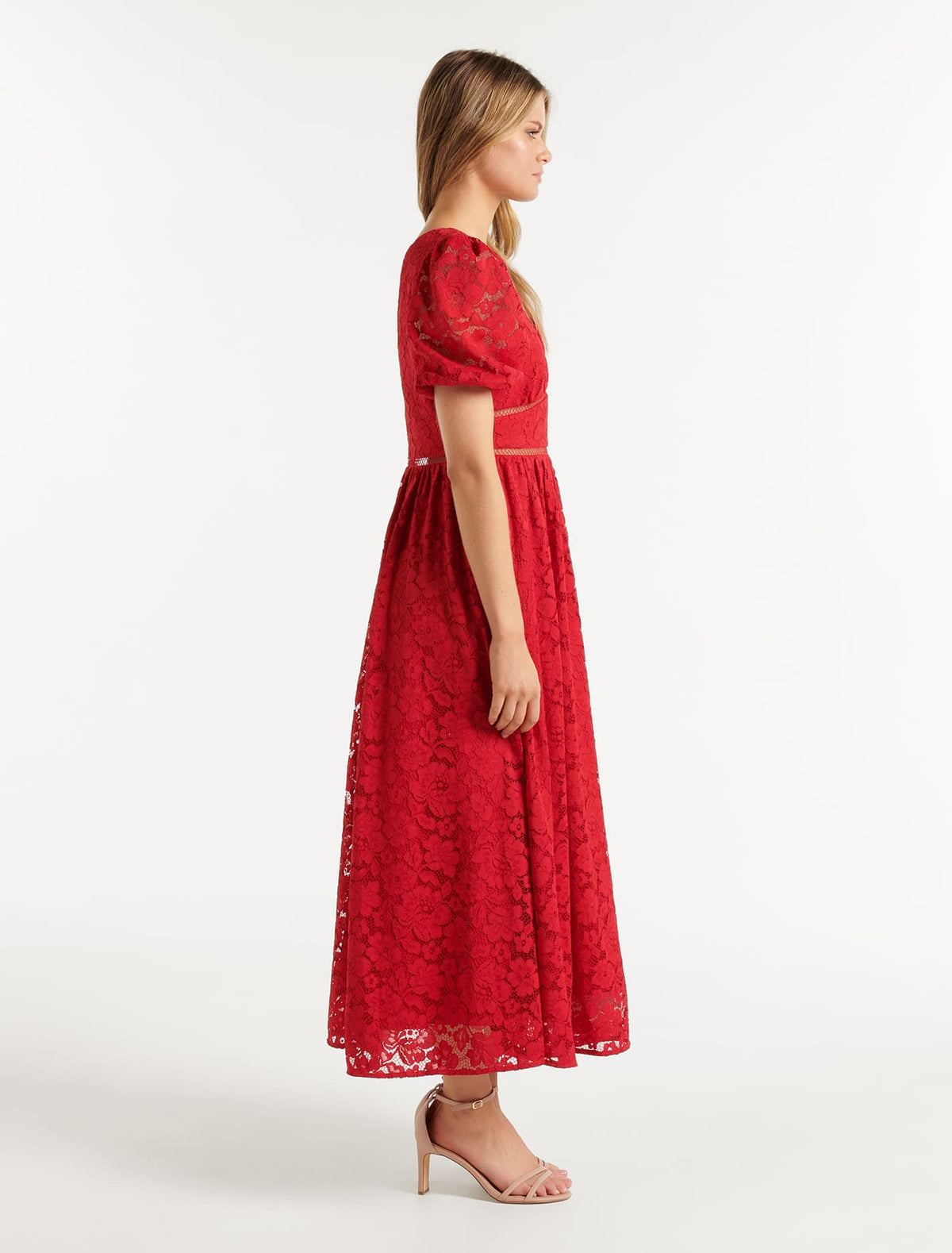 Ivanka Lace V Neck Midi Dress Cabernet