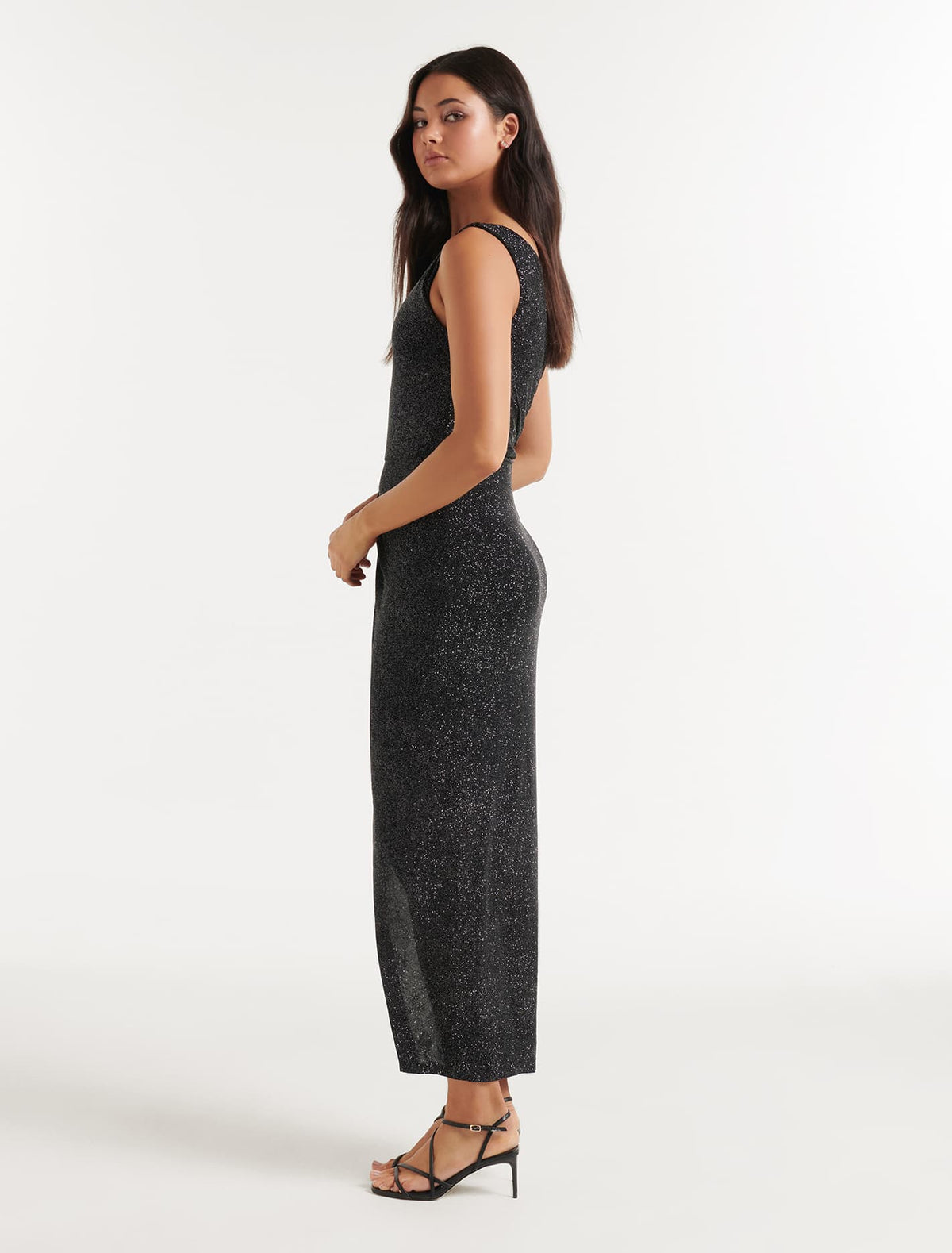 Chiara One Shoulder Glitter Gown Black / Silver