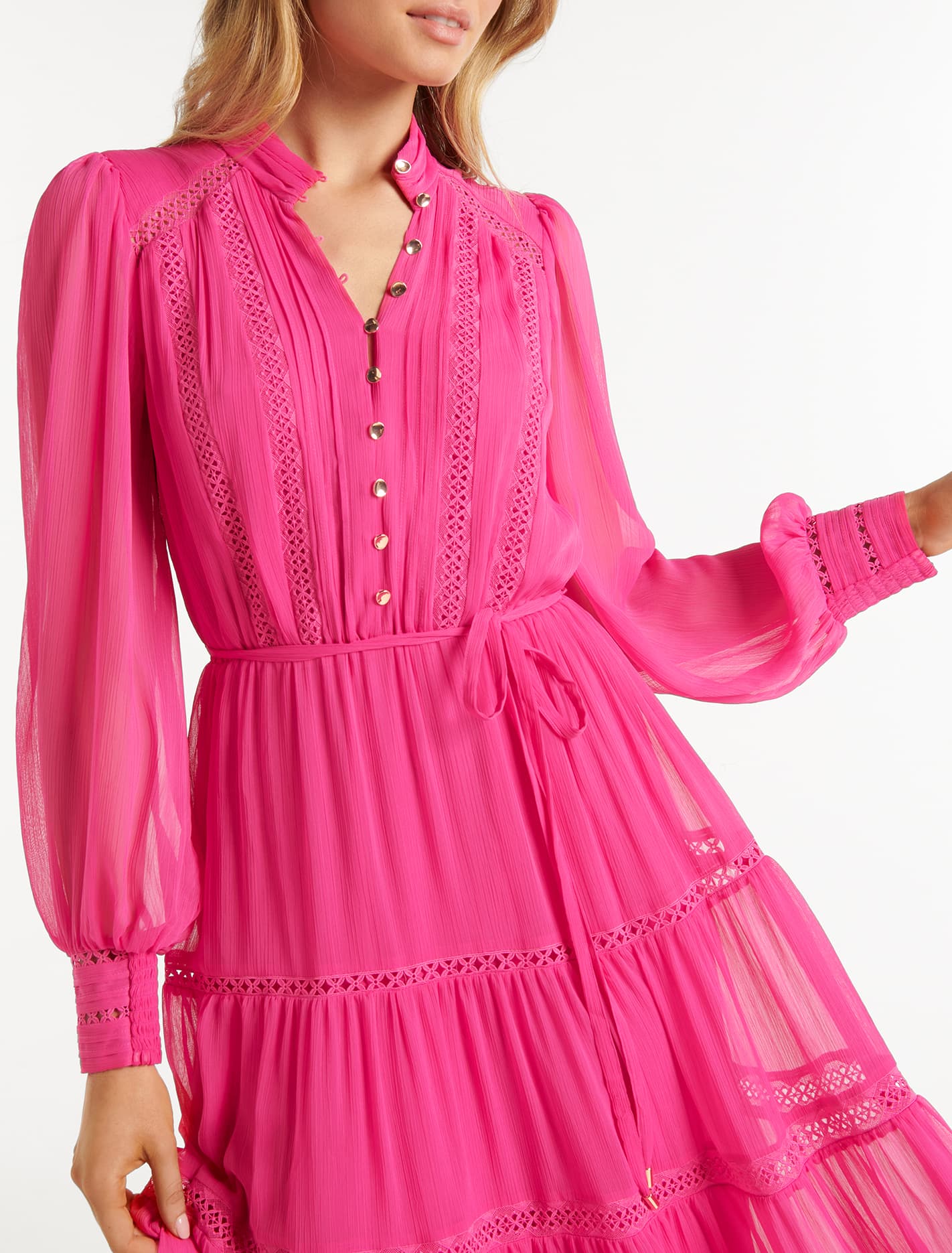 Juliette Trim Detail Midi Dress Hot Pink