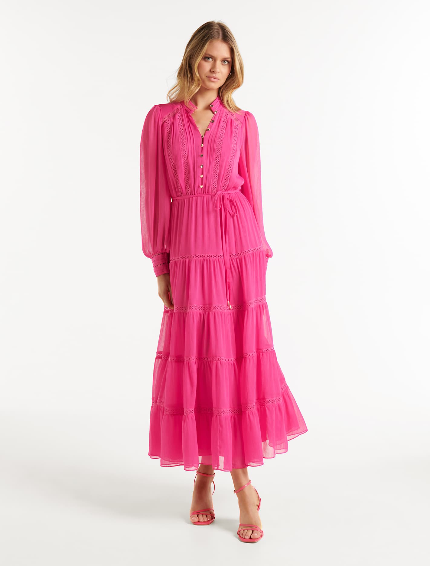Juliette Trim Detail Midi Dress Hot Pink