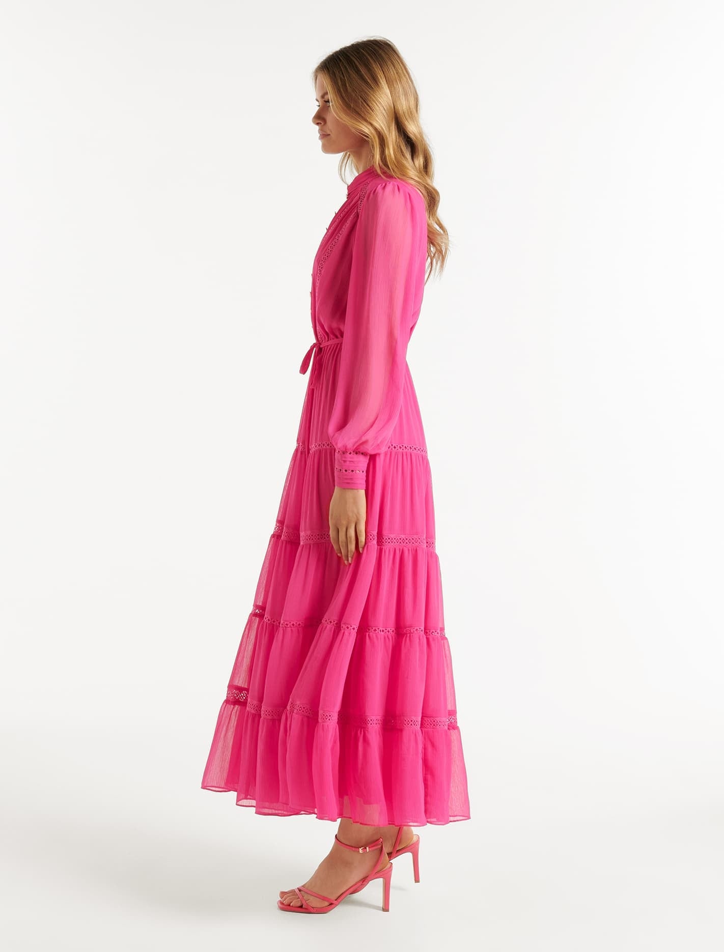 Juliette Trim Detail Midi Dress Hot Pink