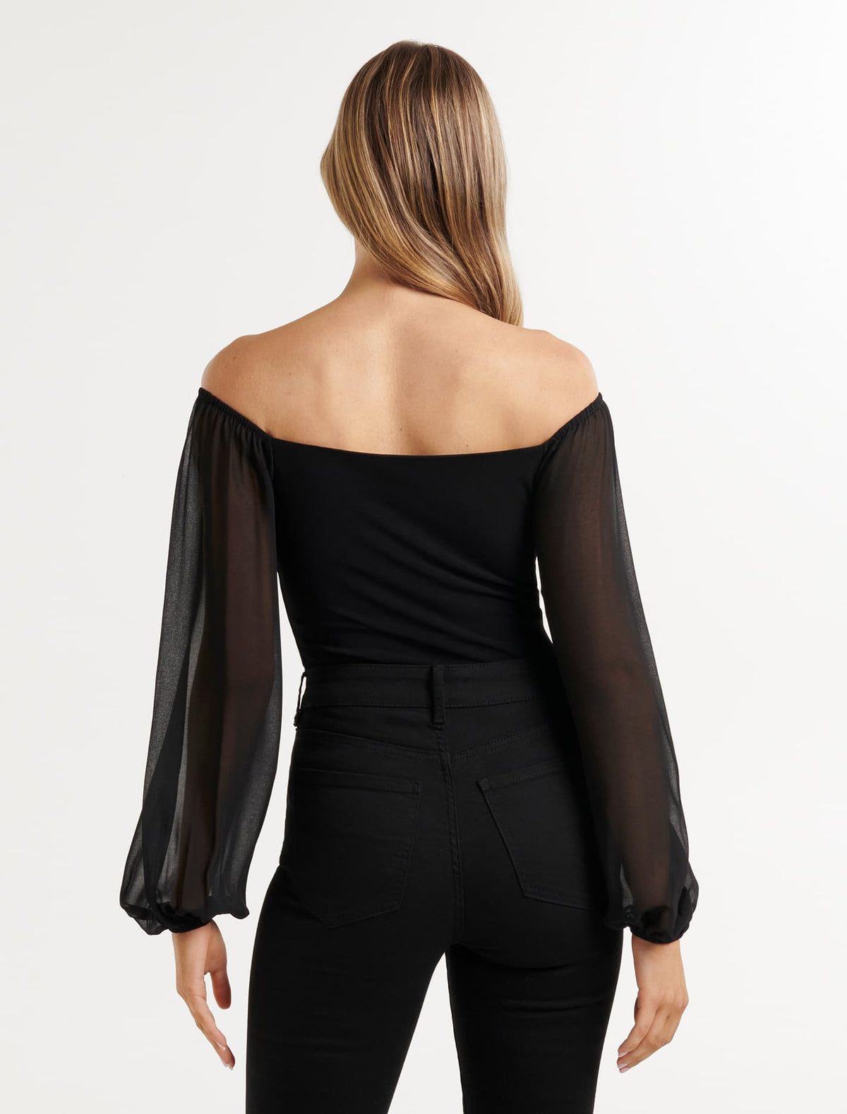 Bonnie Bardot Sheer Sleeve Top Black