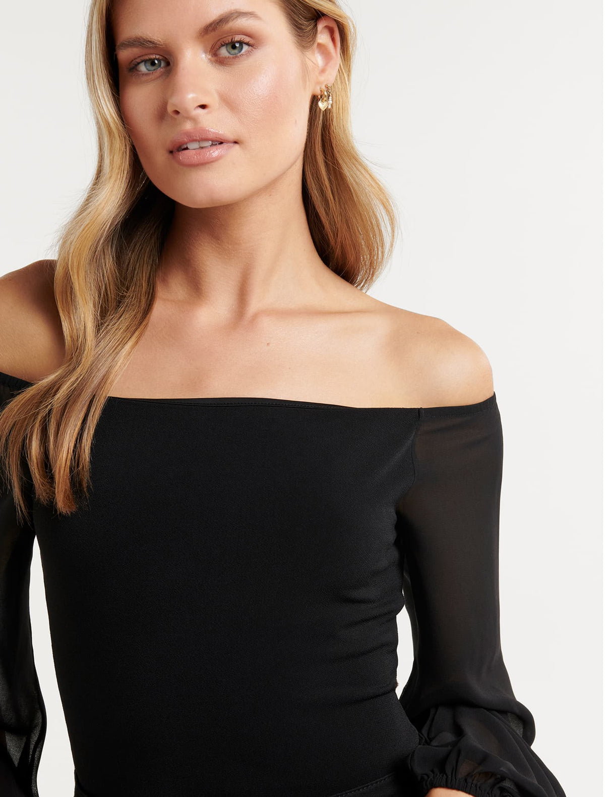 Bonnie Bardot Sheer Sleeve Top Black