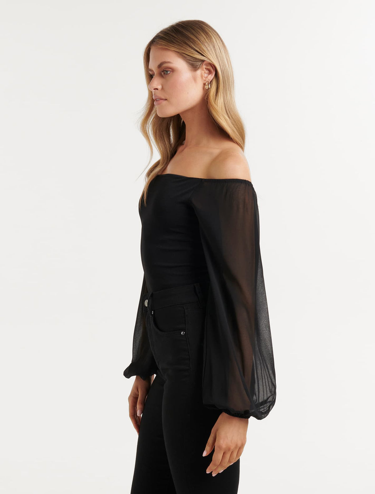Bonnie Bardot Sheer Sleeve Top Black