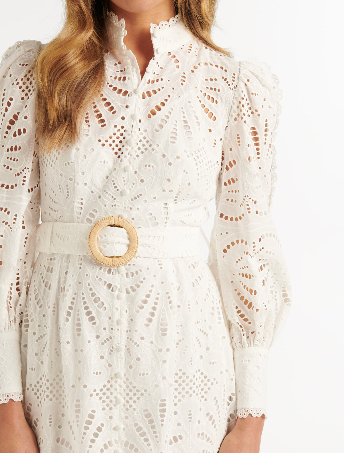 Fifi Lace Shirt Midi Dress Porcelain