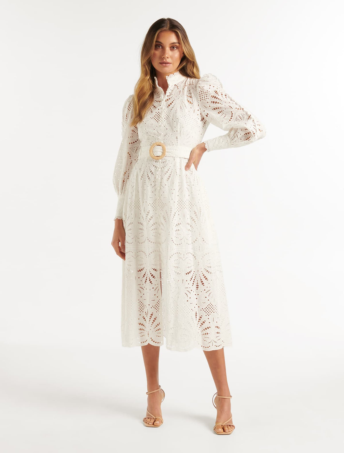 Fifi Lace Shirt Midi Dress Porcelain