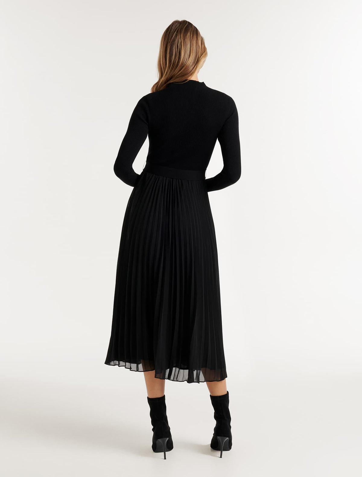 Penelope Woven Mix Knit Dress Black
