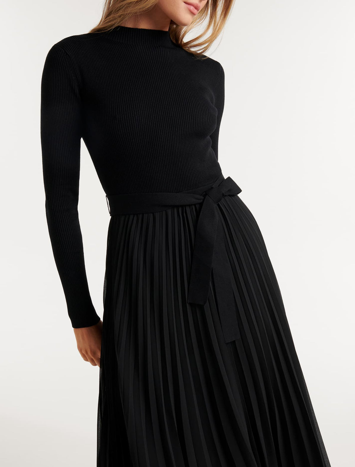 Penelope Woven Mix Knit Dress Black