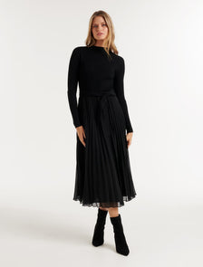 Penelope Woven Mix Knit Dress Black