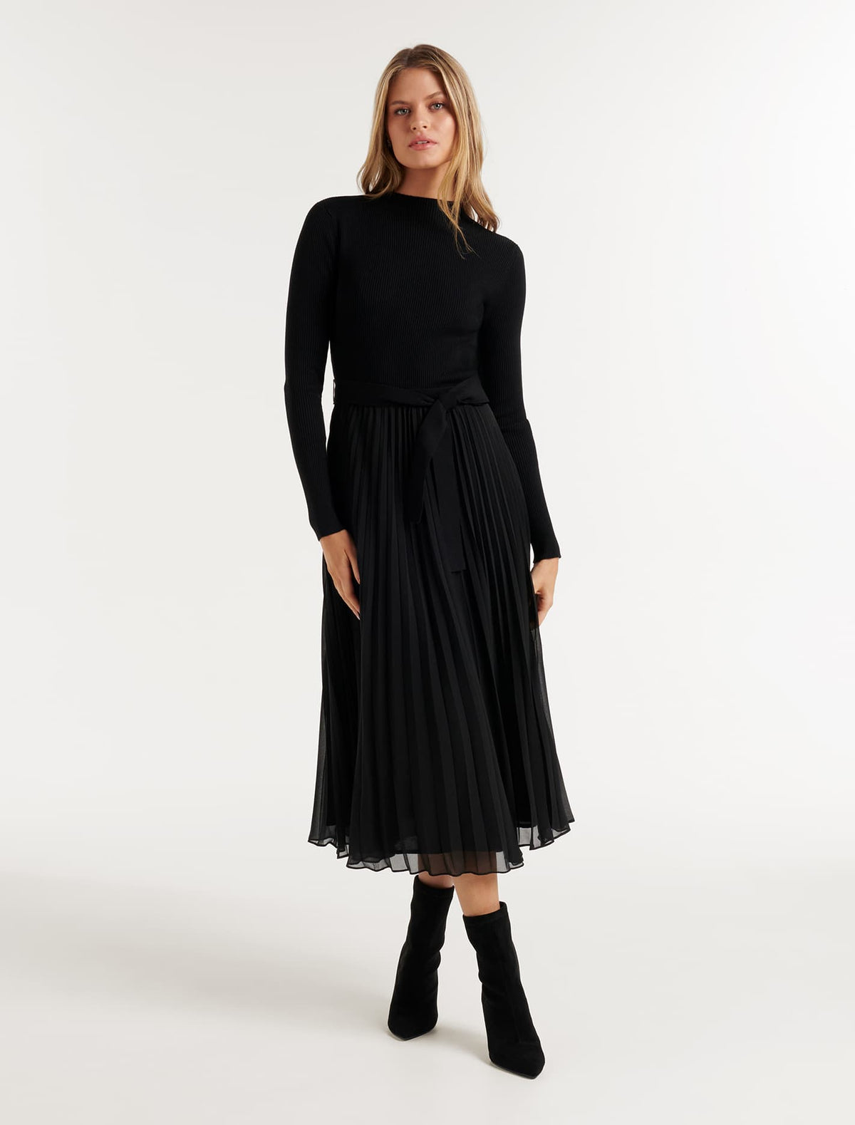Penelope Woven Mix Knit Dress Black