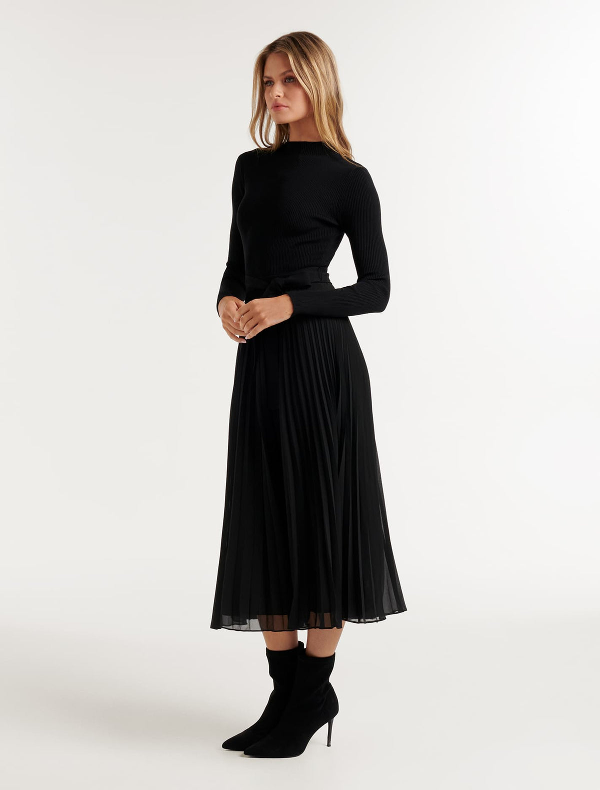 Penelope Woven Mix Knit Dress Black