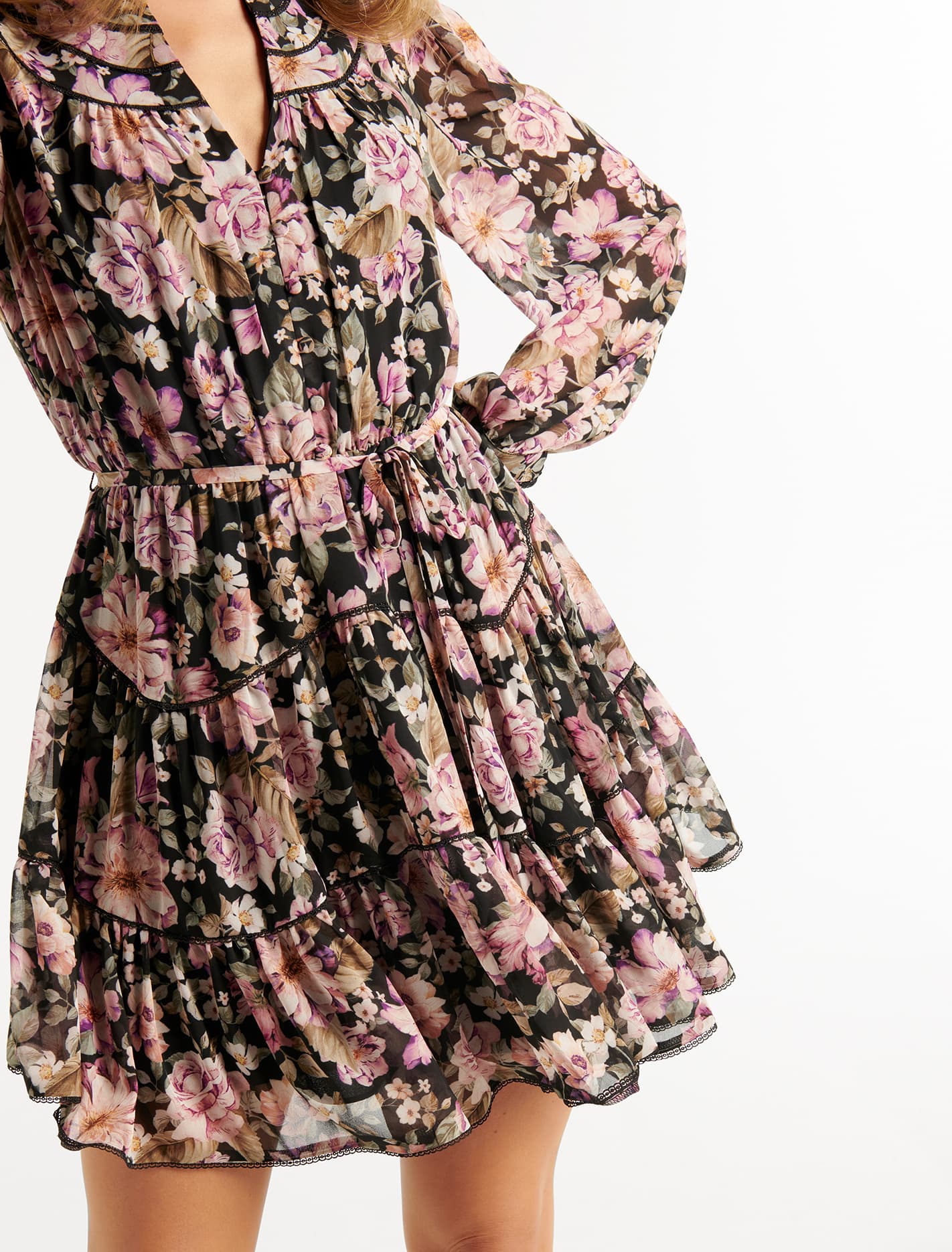 Jaqueline Frill Mini Dress Dark Haven Floral