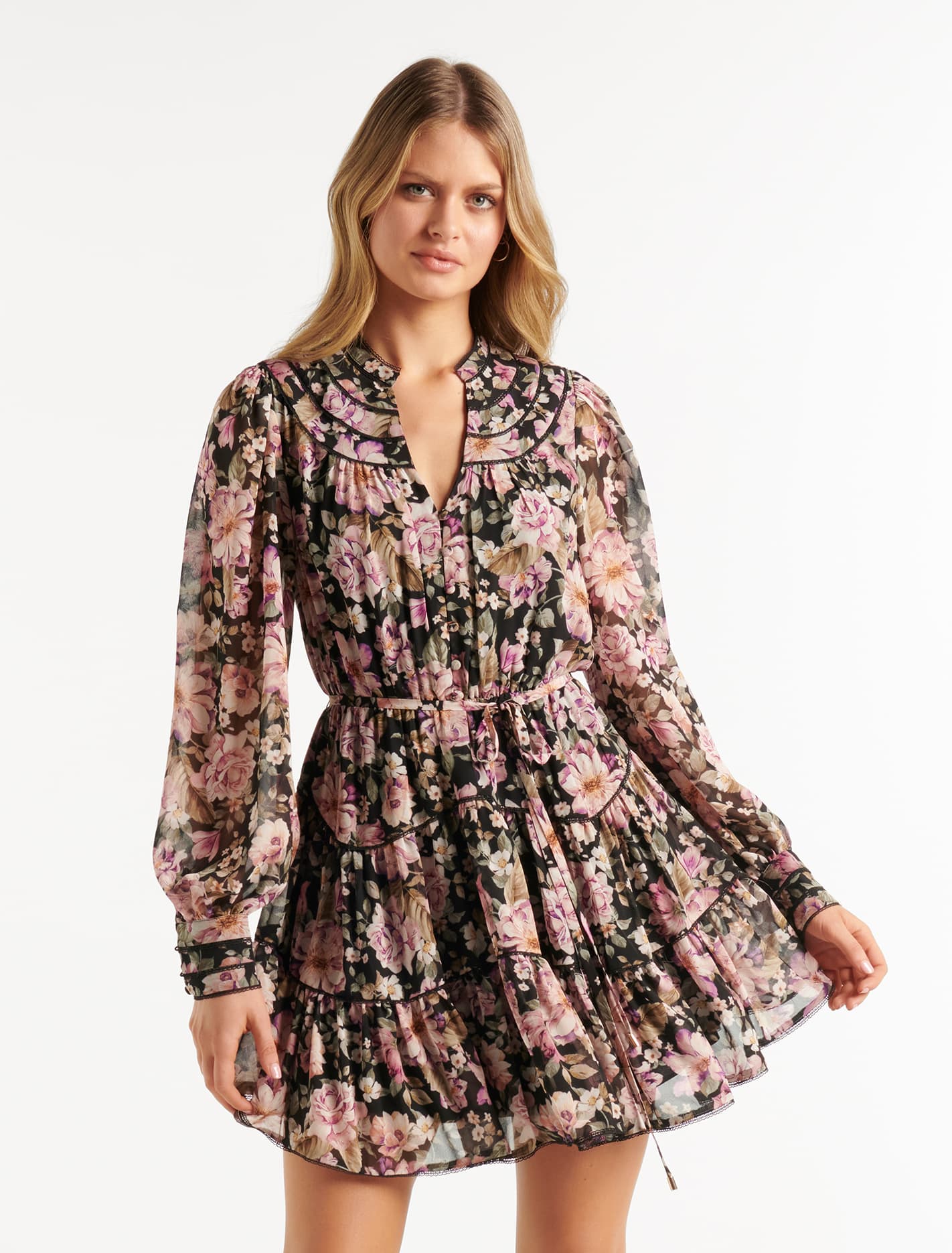 Jaqueline Frill Mini Dress Dark Haven Floral