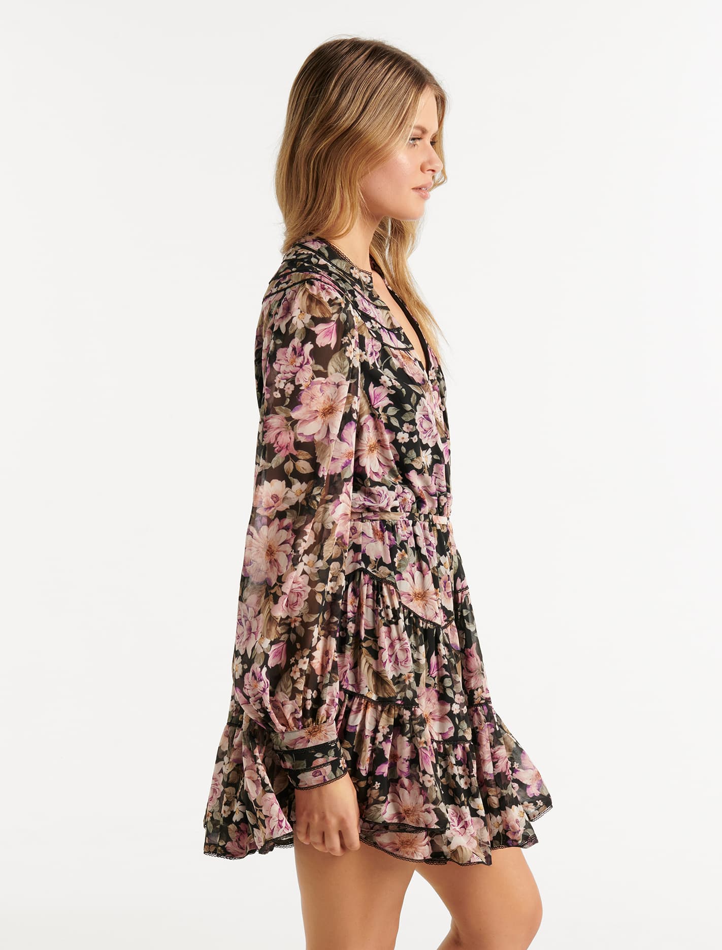 Jaqueline Frill Mini Dress Dark Haven Floral