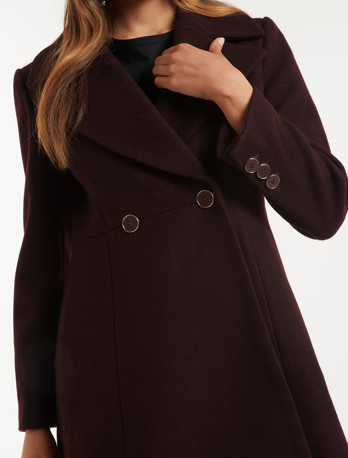 Esther Petite Fit and Flare Coat Spanish Wine