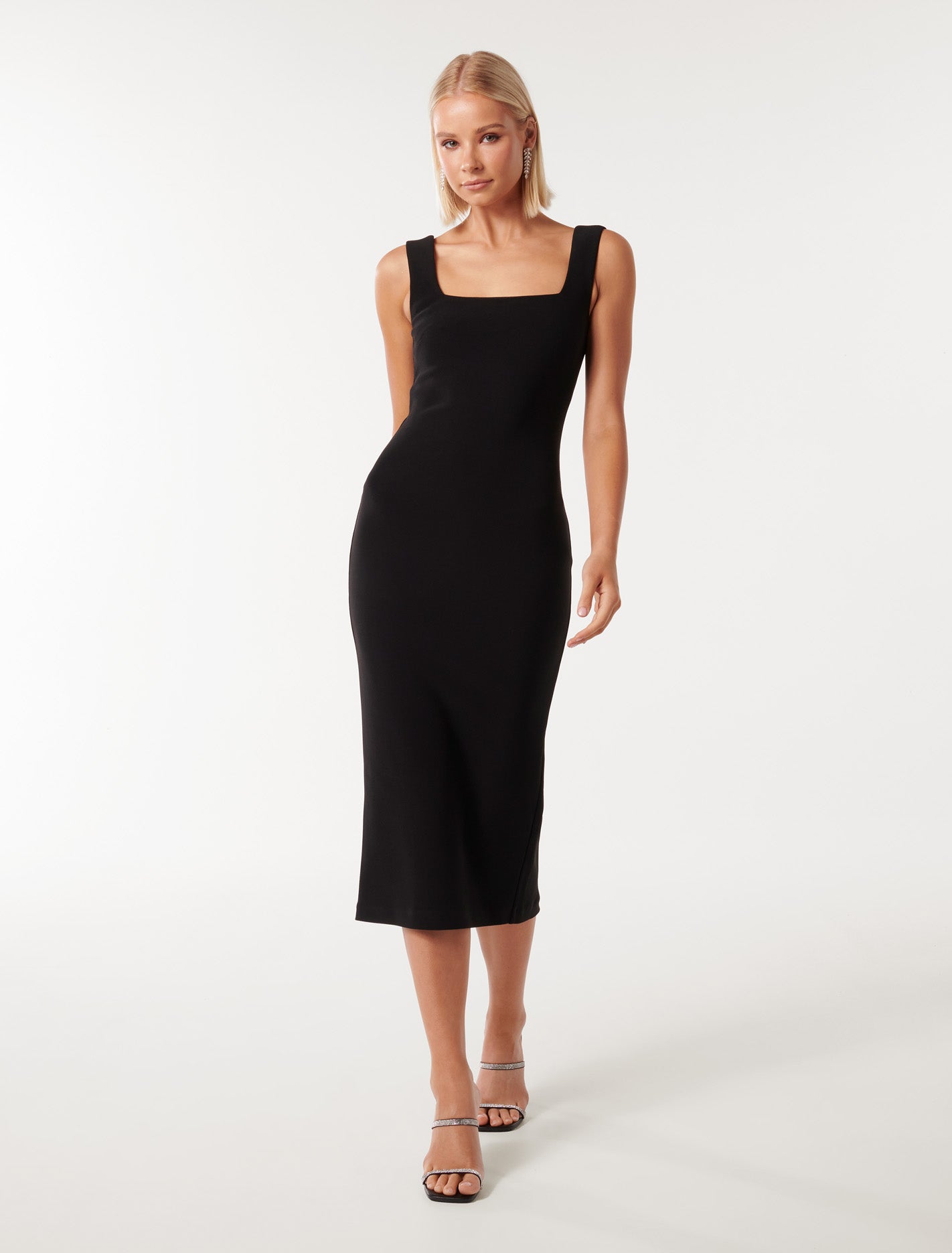 Rita Square Neck Bodycon Midi Black