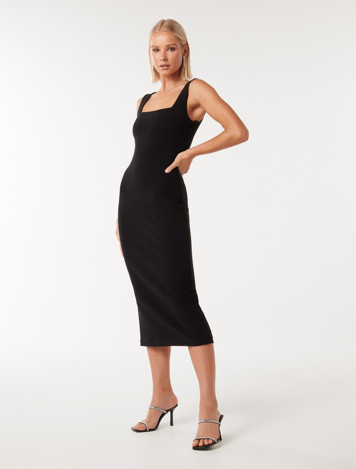 Rita Square Neck Bodycon Midi Black
