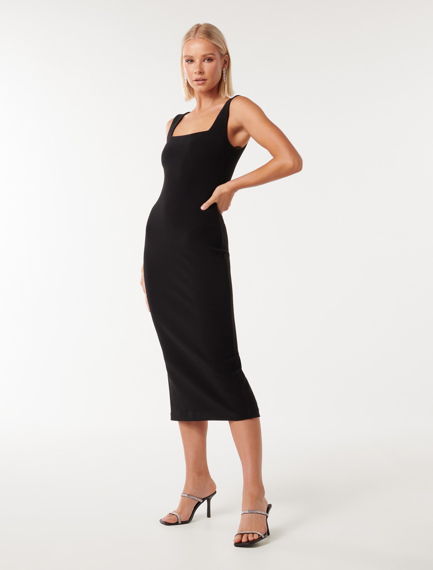 Rita Square Neck Bodycon Midi Black