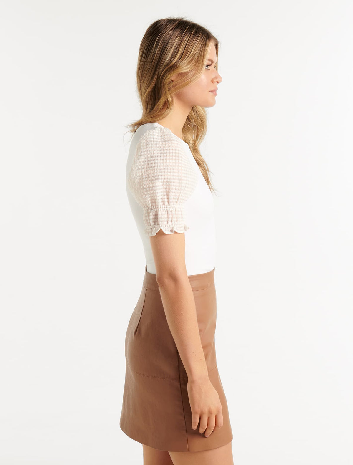 Chelsea Check Organza Sleeve Top Porcelain