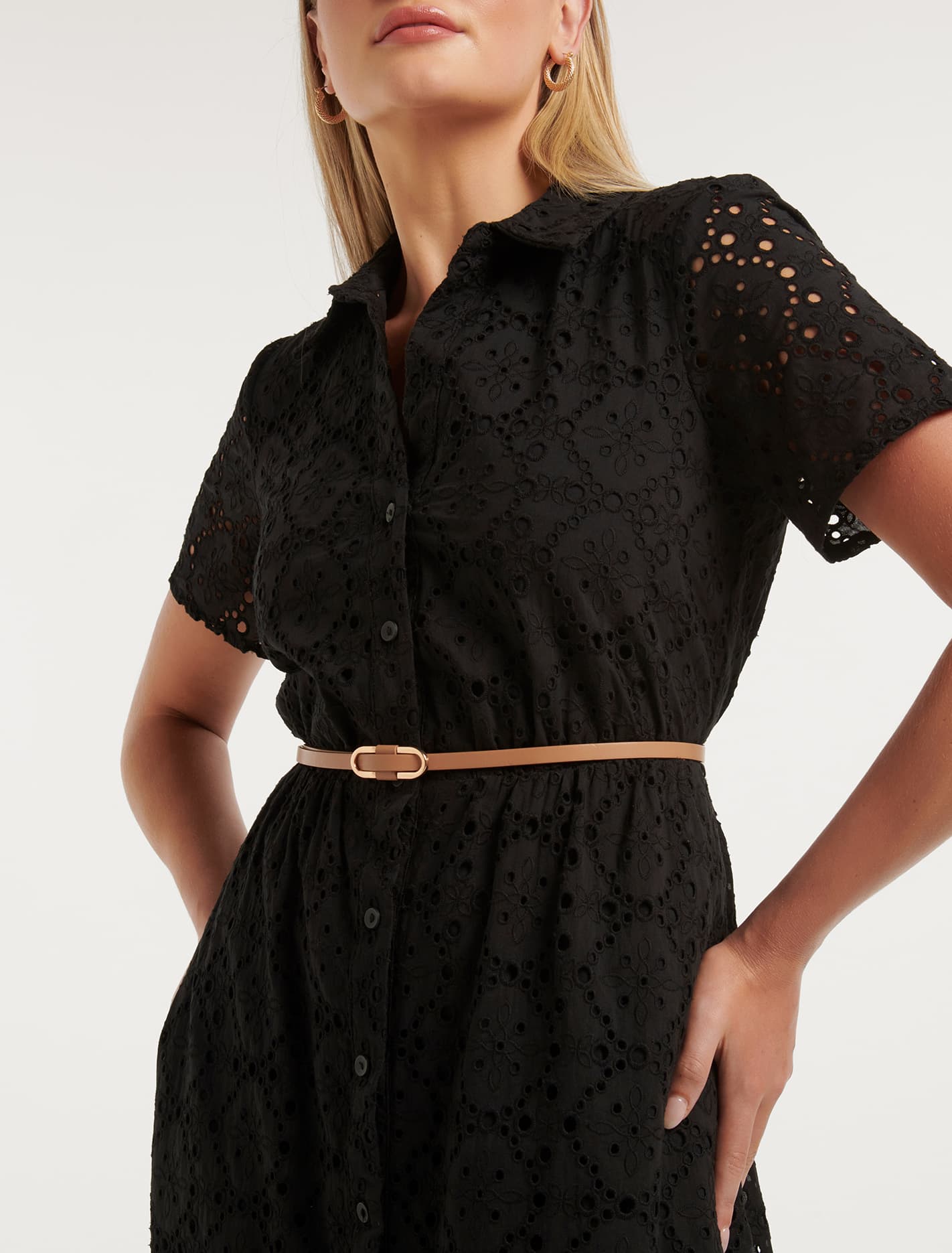 Sabrina Embroidered Shirt Dress Black