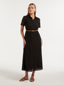 Sabrina Embroidered Shirt Dress Black