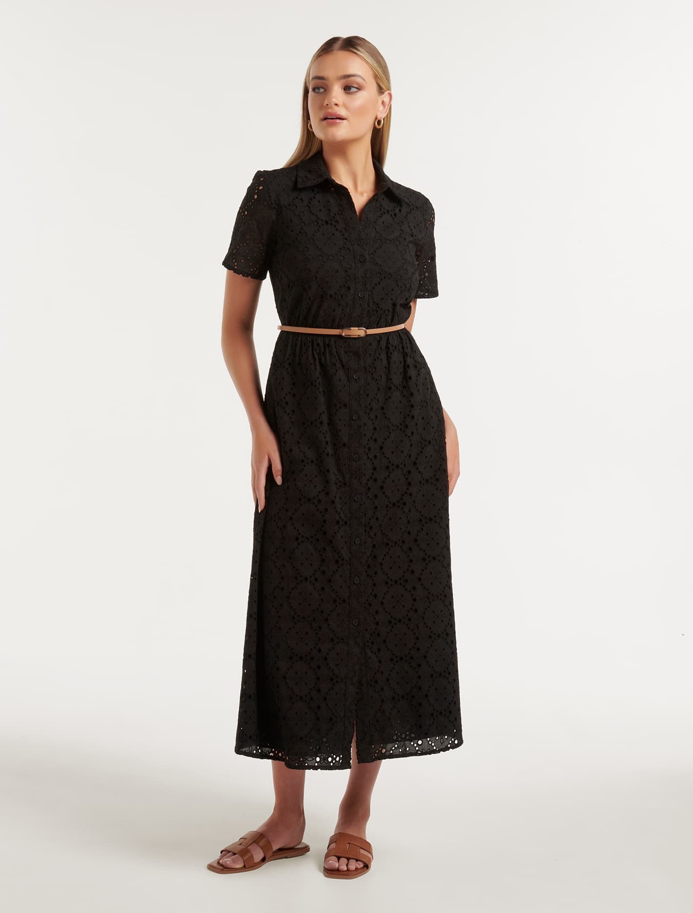 Sabrina Embroidered Shirt Dress Black