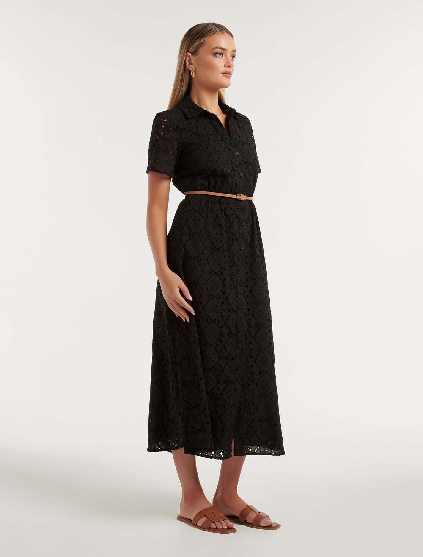 Sabrina Embroidered Shirt Dress Black