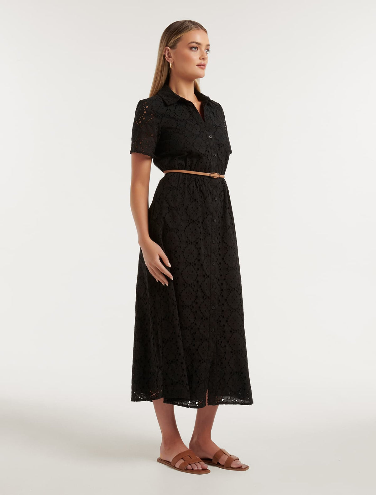 Sabrina Embroidered Shirt Dress Black