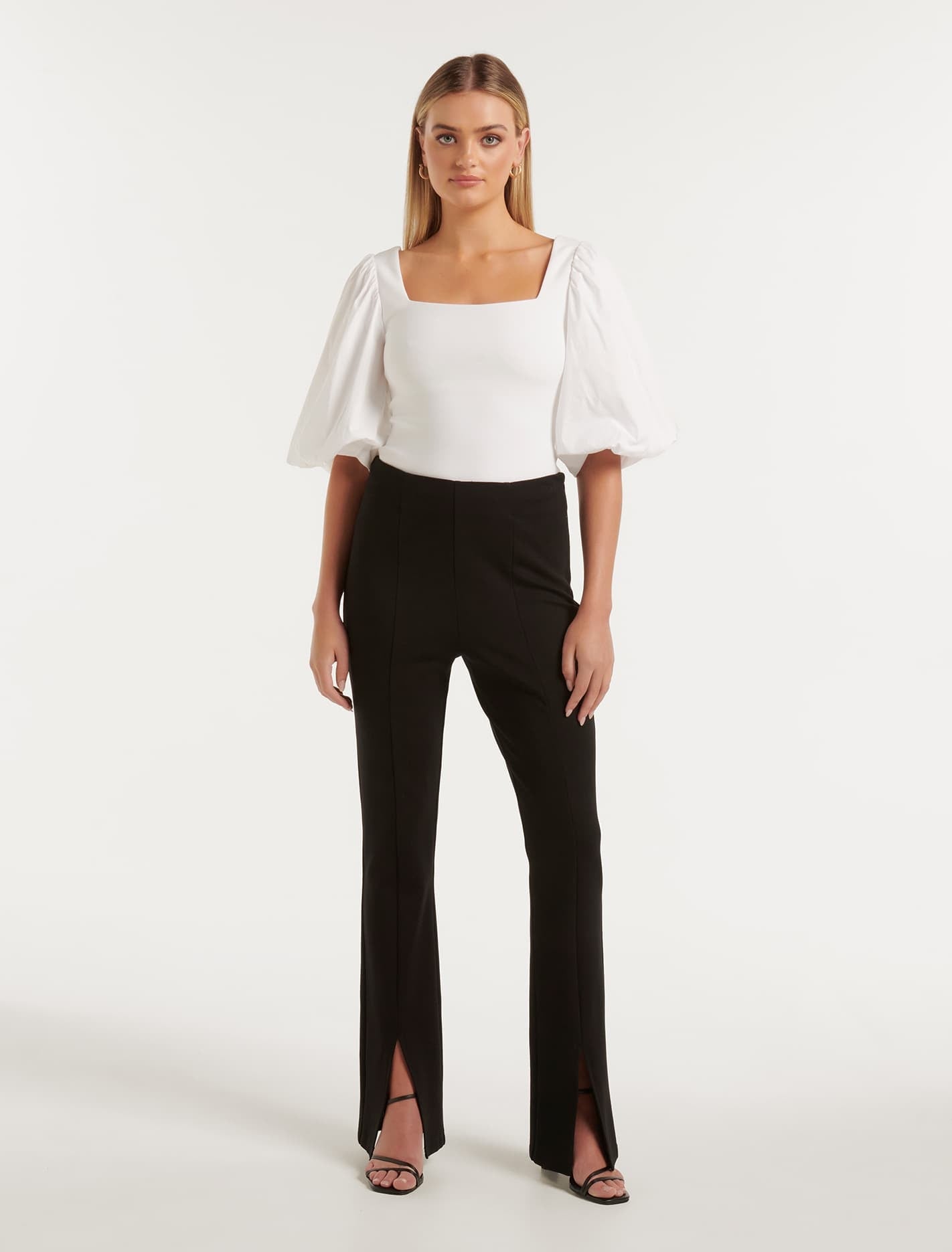 Lainey Crepe Balloon Sleeve Top Porcelain