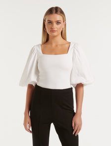 Lainey Crepe Balloon Sleeve Top Porcelain