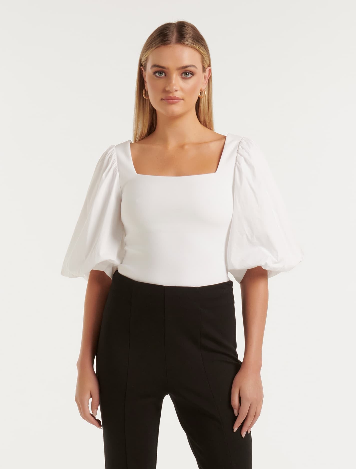 Lainey Crepe Balloon Sleeve Top Porcelain