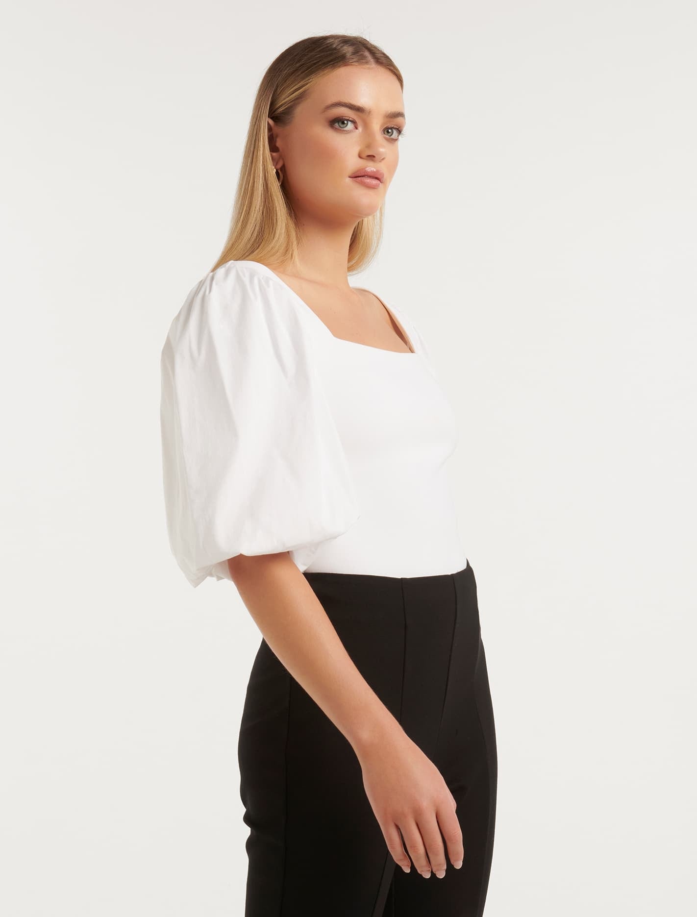 Lainey Crepe Balloon Sleeve Top Porcelain