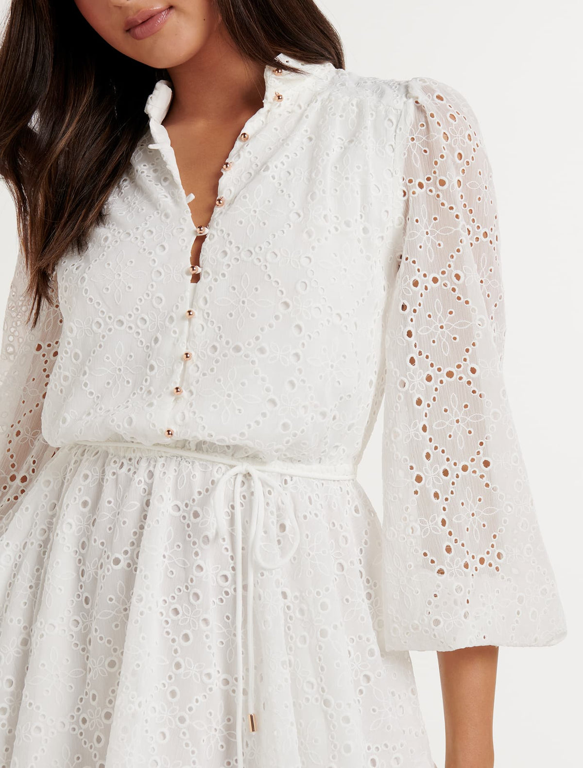 Thea Broderie Mini Dress Porcelain