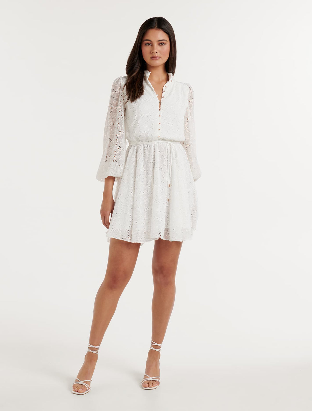 Thea Broderie Mini Dress Porcelain