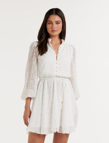 Thea Broderie Mini Dress Porcelain