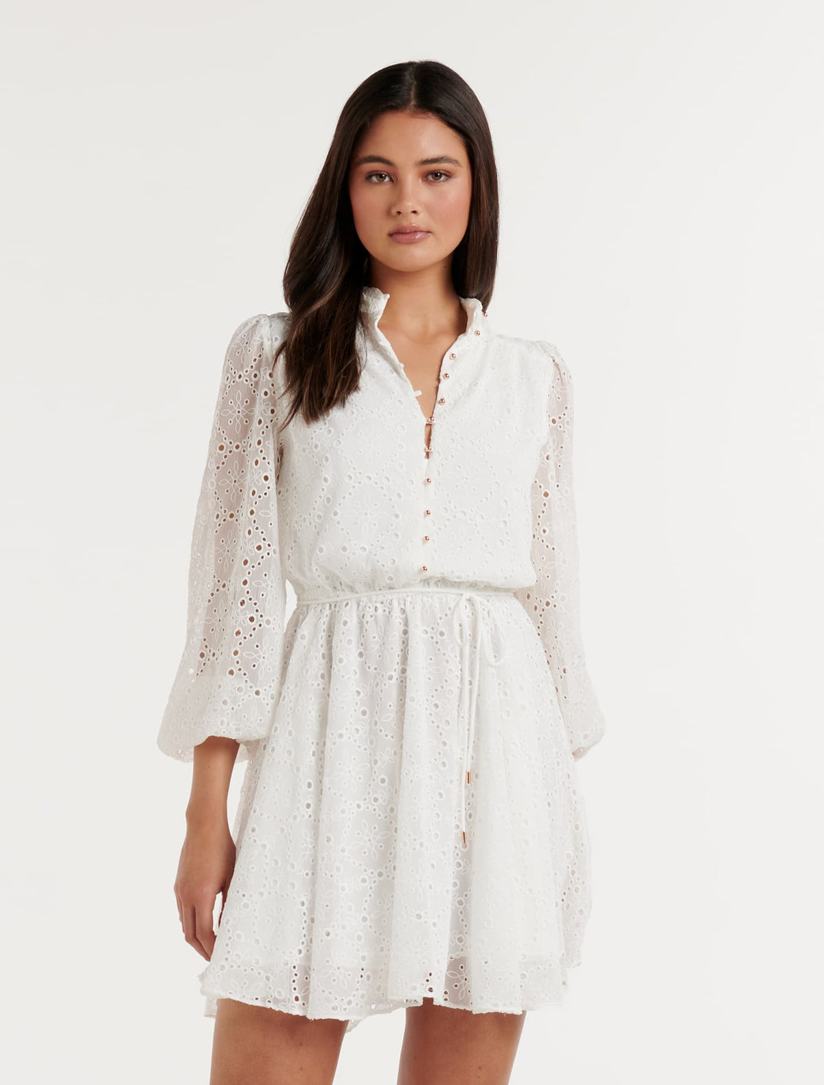 Thea Broderie Mini Dress Porcelain