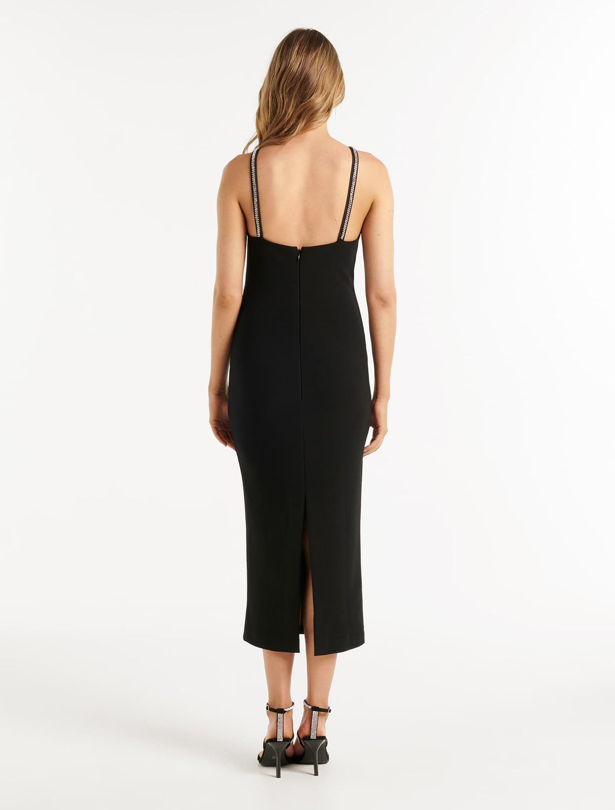 Gwen Arrow Neck Trim Bodycon Midi Black