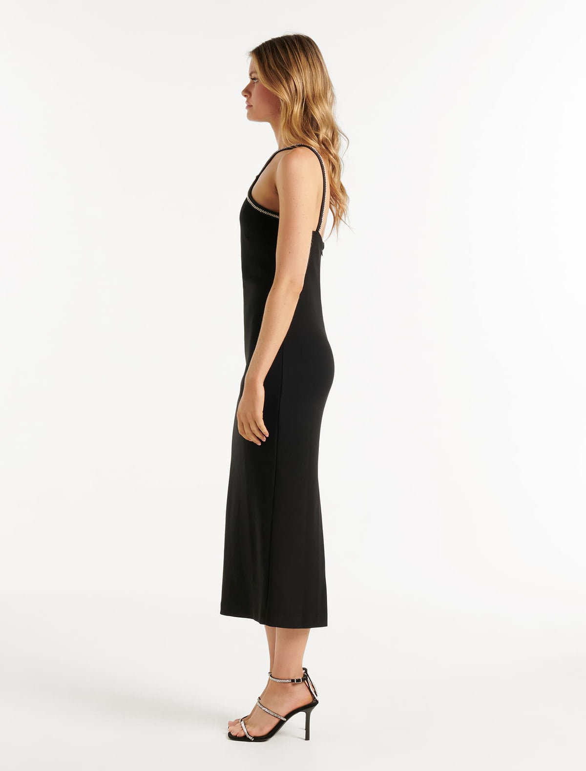 Gwen Arrow Neck Trim Bodycon Midi Black