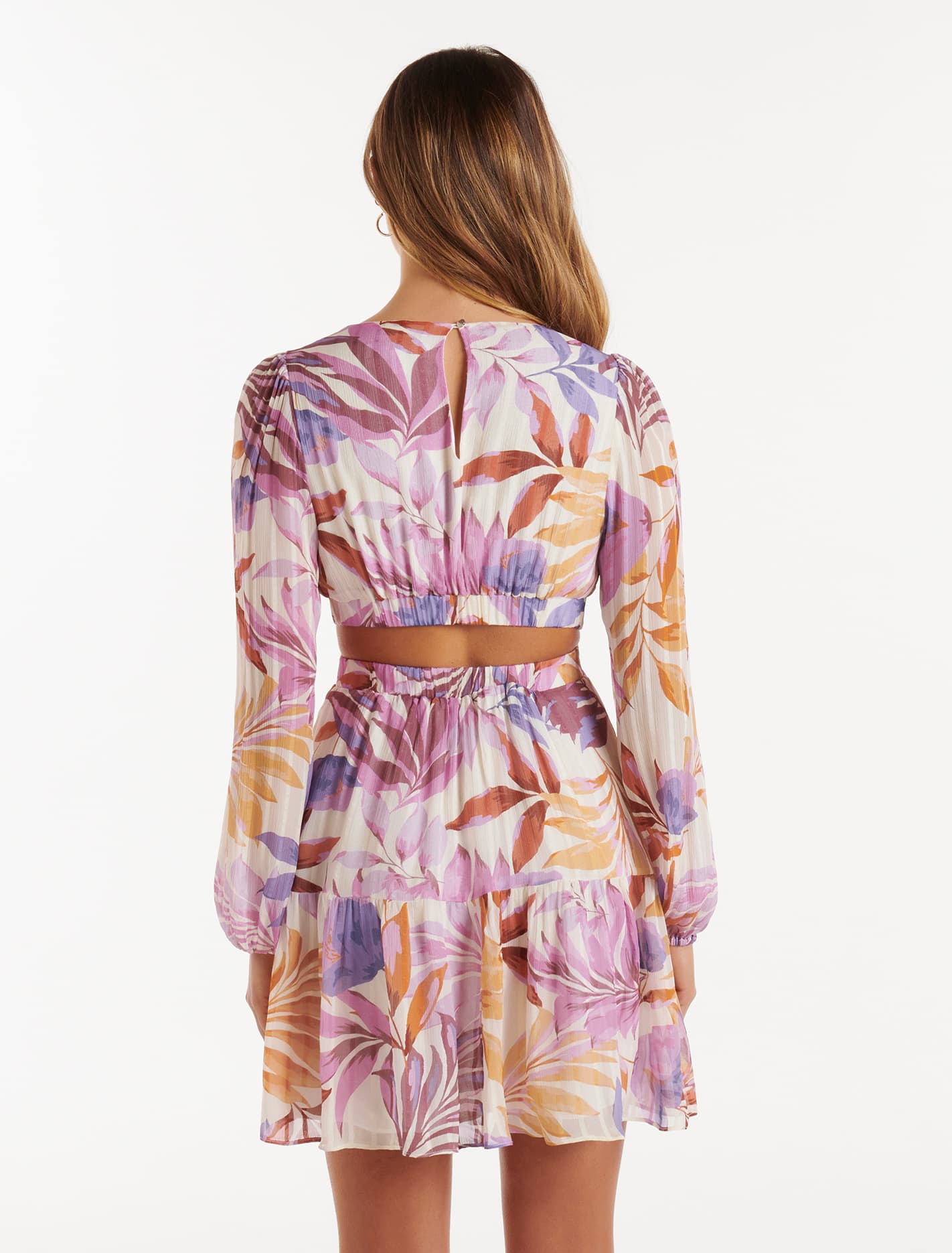 Eliza Elastic Waist Mini Dress Lilac Miami Tropical