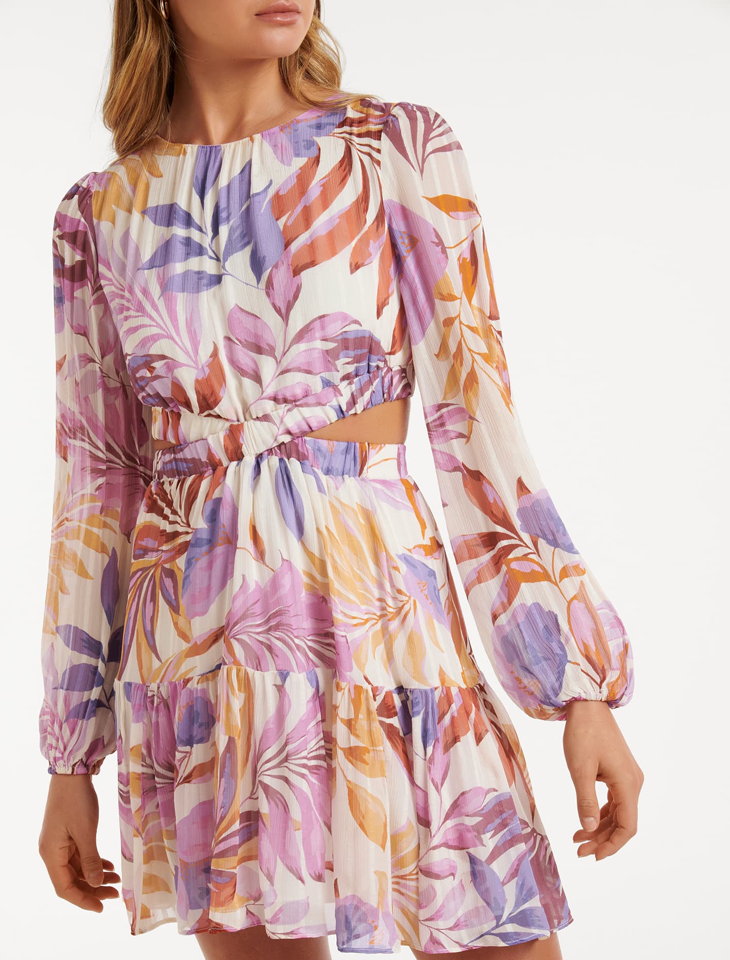 Eliza Elastic Waist Mini Dress Lilac Miami Tropical