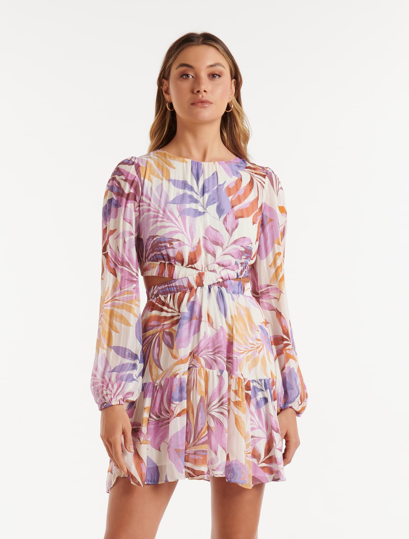 Eliza Elastic Waist Mini Dress Lilac Miami Tropical