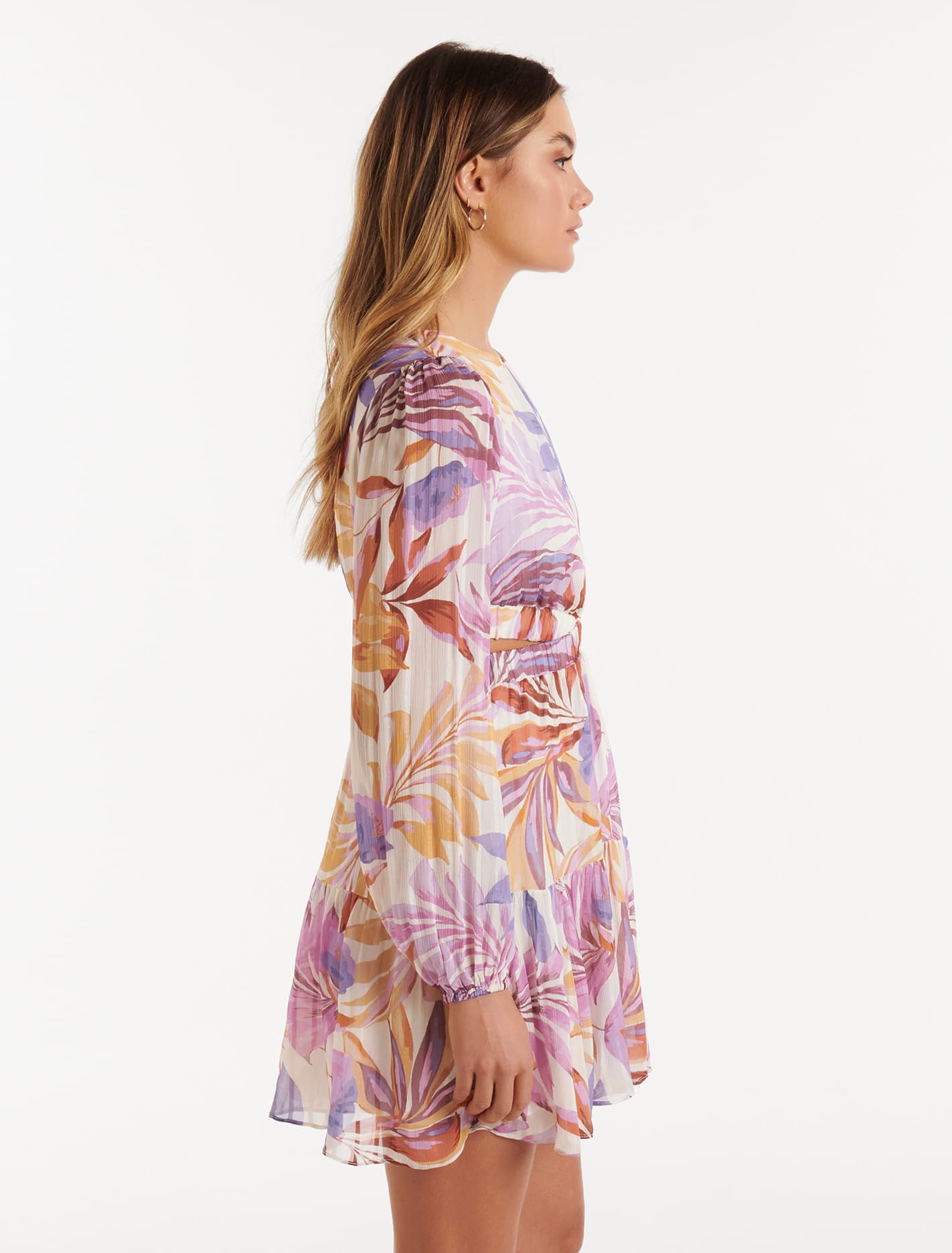 Eliza Elastic Waist Mini Dress Lilac Miami Tropical
