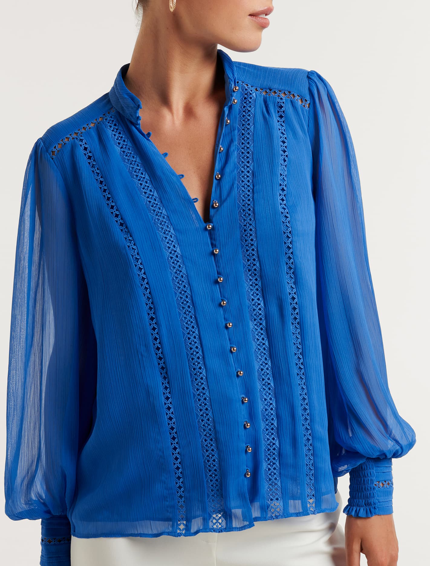 Fifi Trim Spliced Blouse Blue Atmosphere