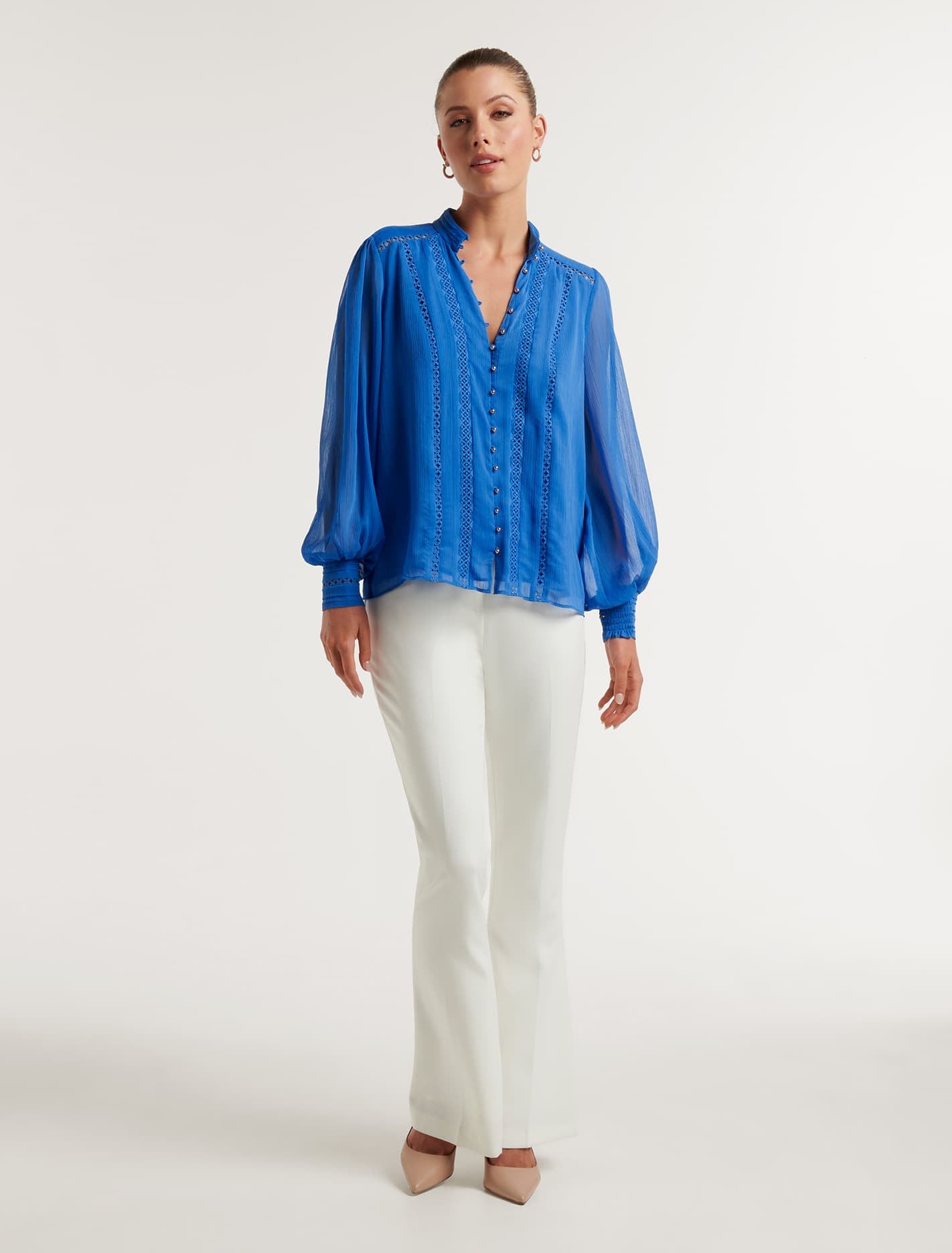 Fifi Trim Spliced Blouse Blue Atmosphere