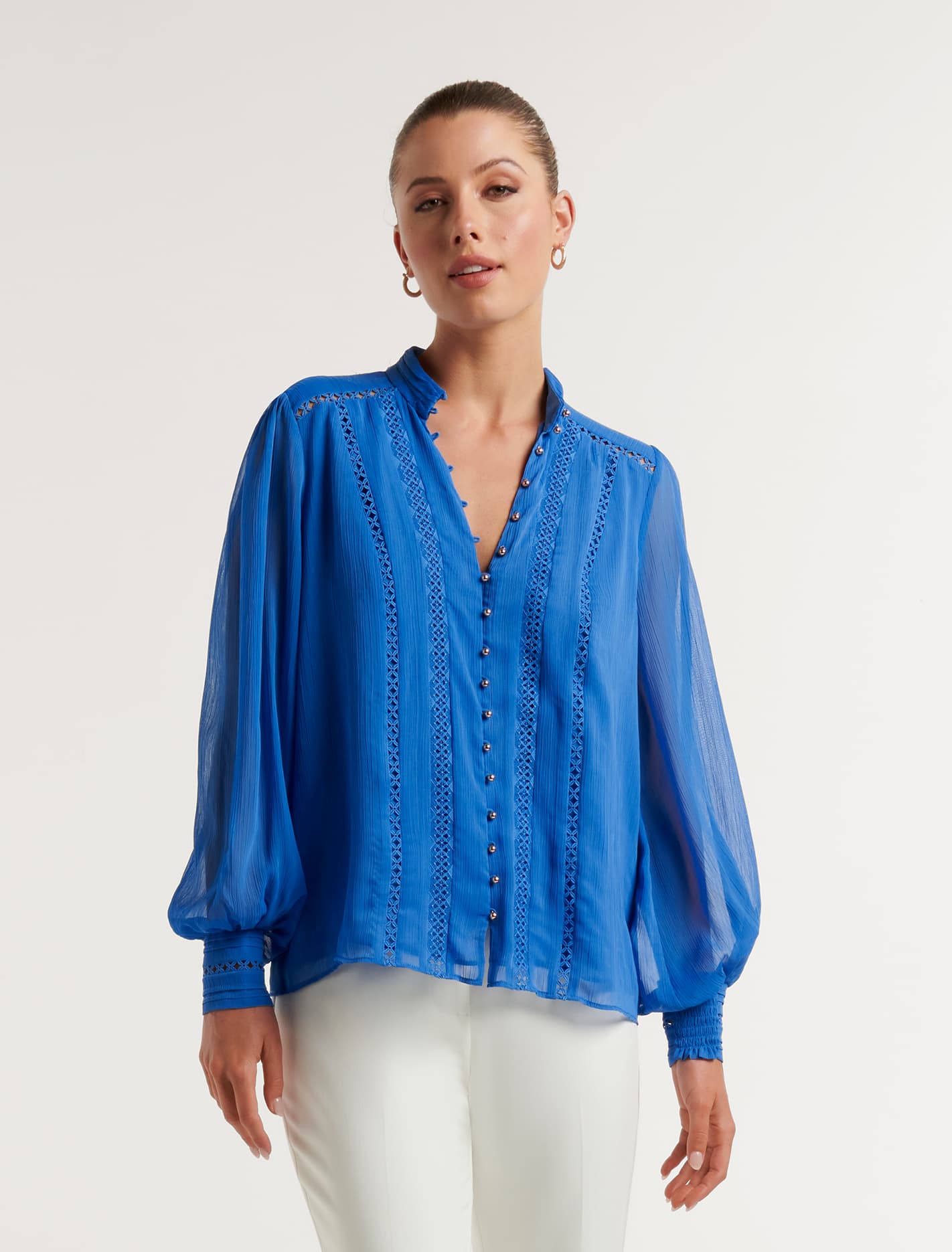 Fifi Trim Spliced Blouse Blue Atmosphere