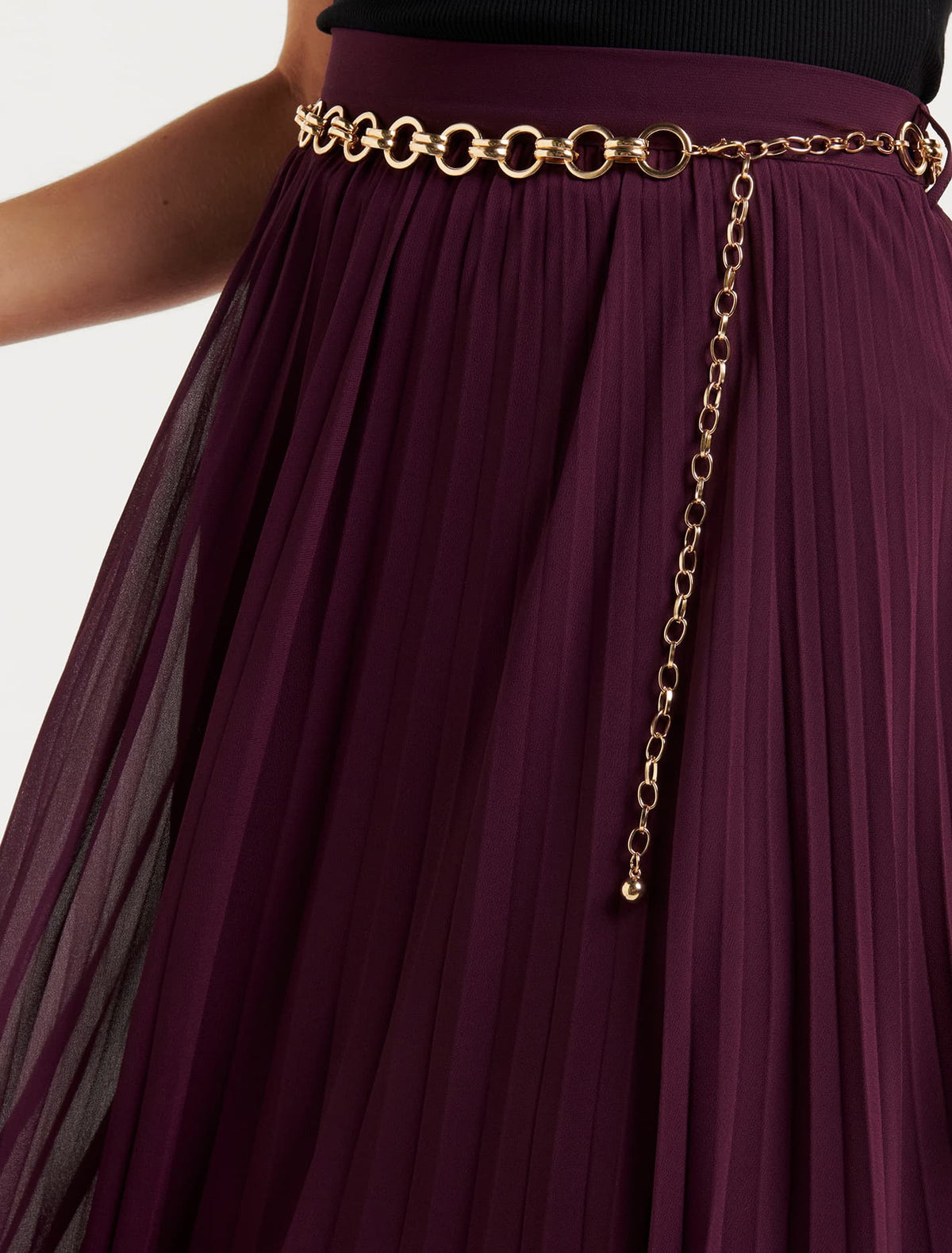 Monroe Belted Pleated Skirt Eggplant