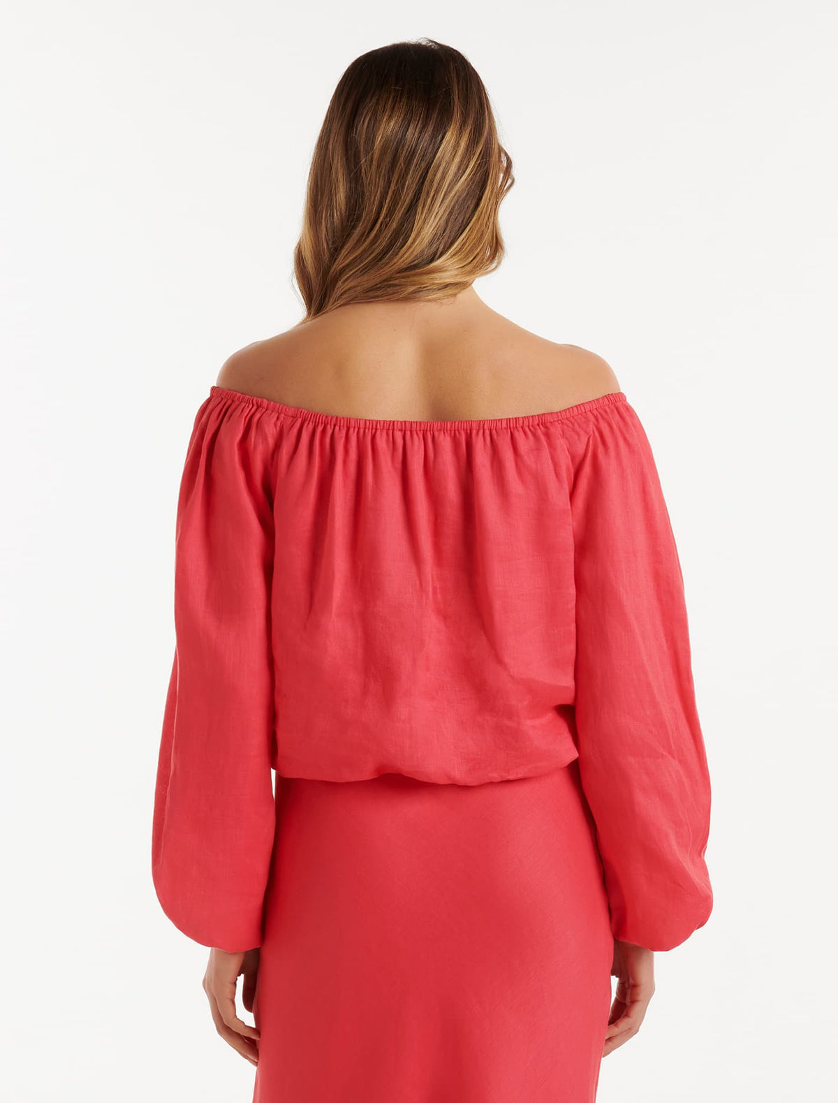 Giselle Linen Bardot Top Hot Raspberry Co-Ord