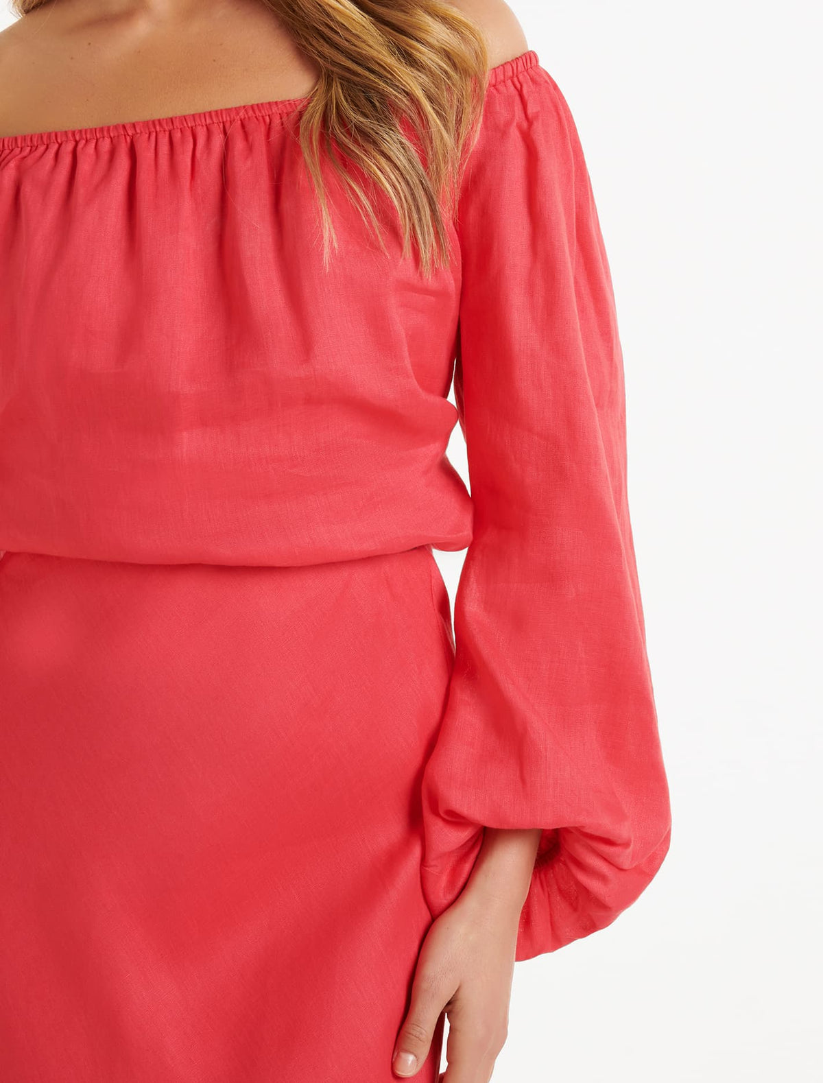 Giselle Linen Bardot Top Hot Raspberry Co-Ord