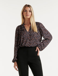 Erika Ruched Yoke Boho Blouse Mini Marlo Ditsy